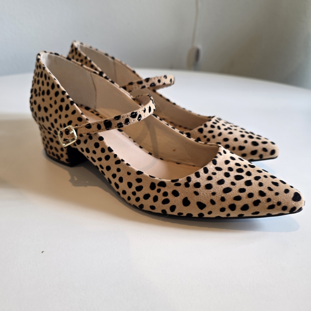 Qupid Tan and Black Spotted Heels